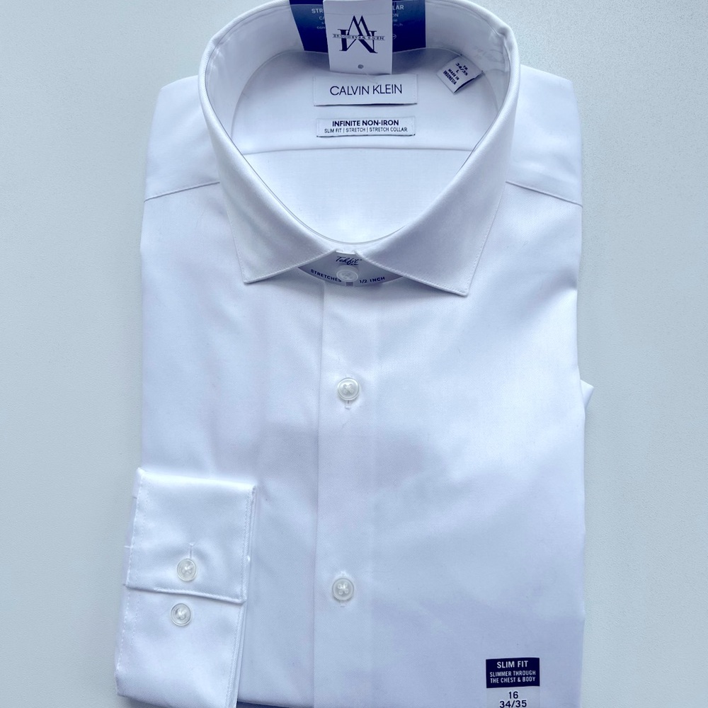 CALVIN KLEIN | White Dress Button-Up | Size: L (16 34/35) SLIM FIT